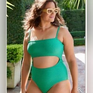 Aerie Jacquard Cut Out Strapless One Piece Swimsuit